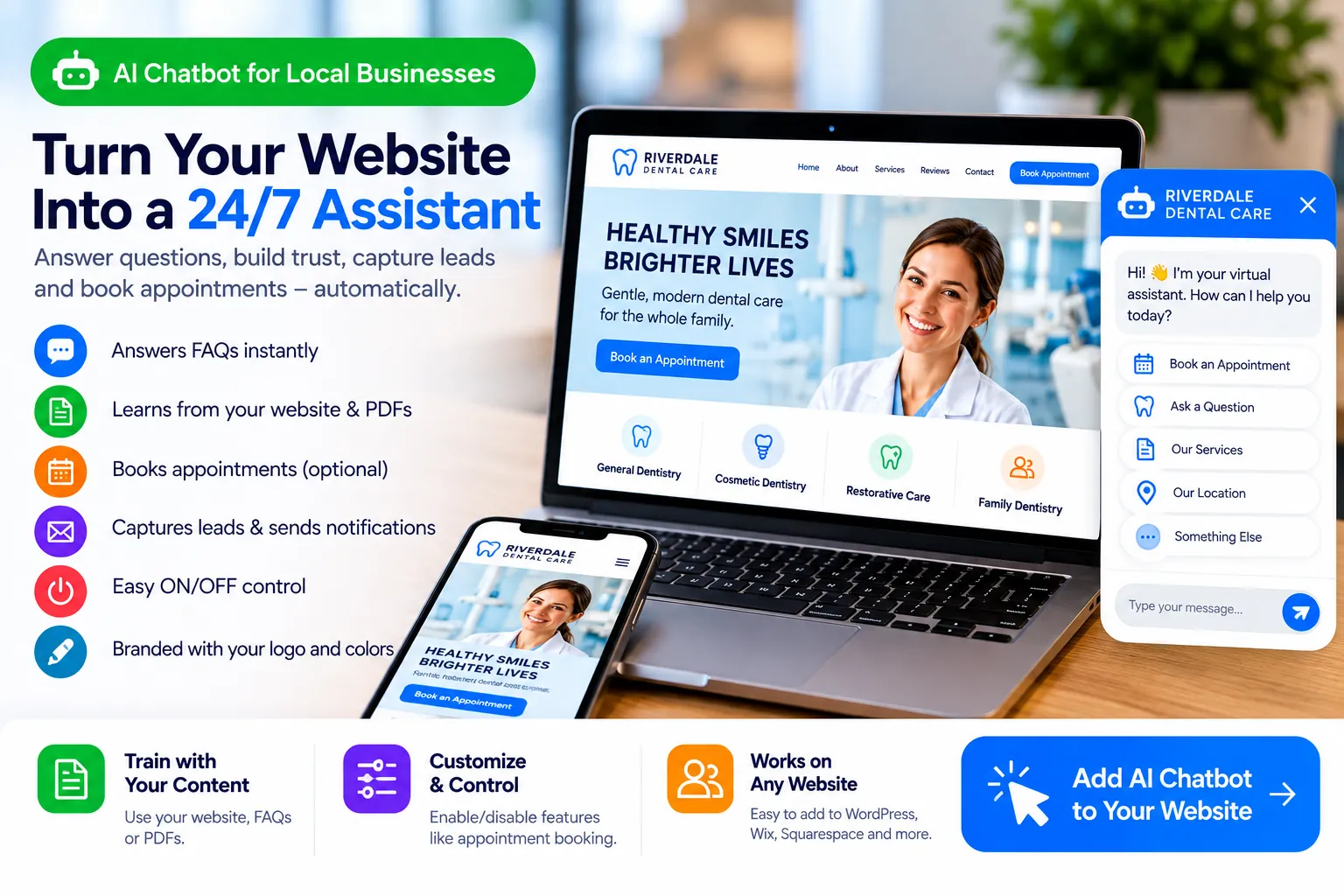 AI website chatbot concept for a local business