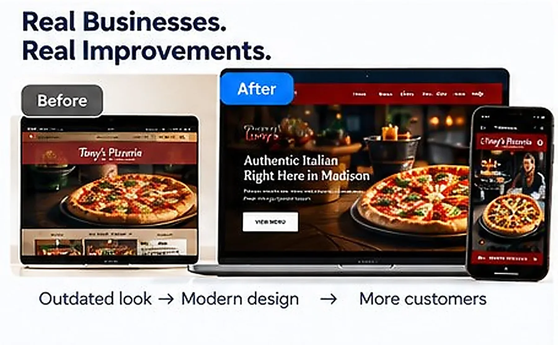 Before and after website transformation concept